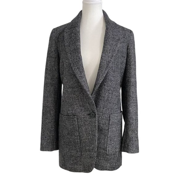BY MALENE BIRGER STELLAR GREY WOOL BLEND SINGLE BREASTED MID-LENGHT BLAZER - Picture 2 of 12